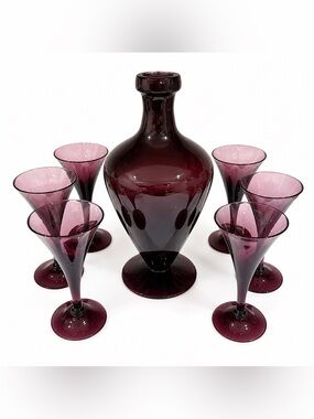 Cambridge Amethyst Glass Decanter Cordial Glasses Set Art Deco Purple *READ